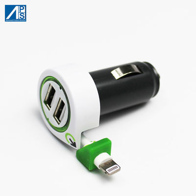 OEM ODM IPhone Car Power Adapter 3 USB Car Charger With Retractable Lightning Cable